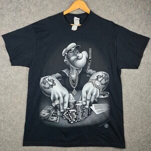 Vtg Y2K Popeye T Shirt Mens XL Black Poker Gambling Rap Bling Deadstock NEW